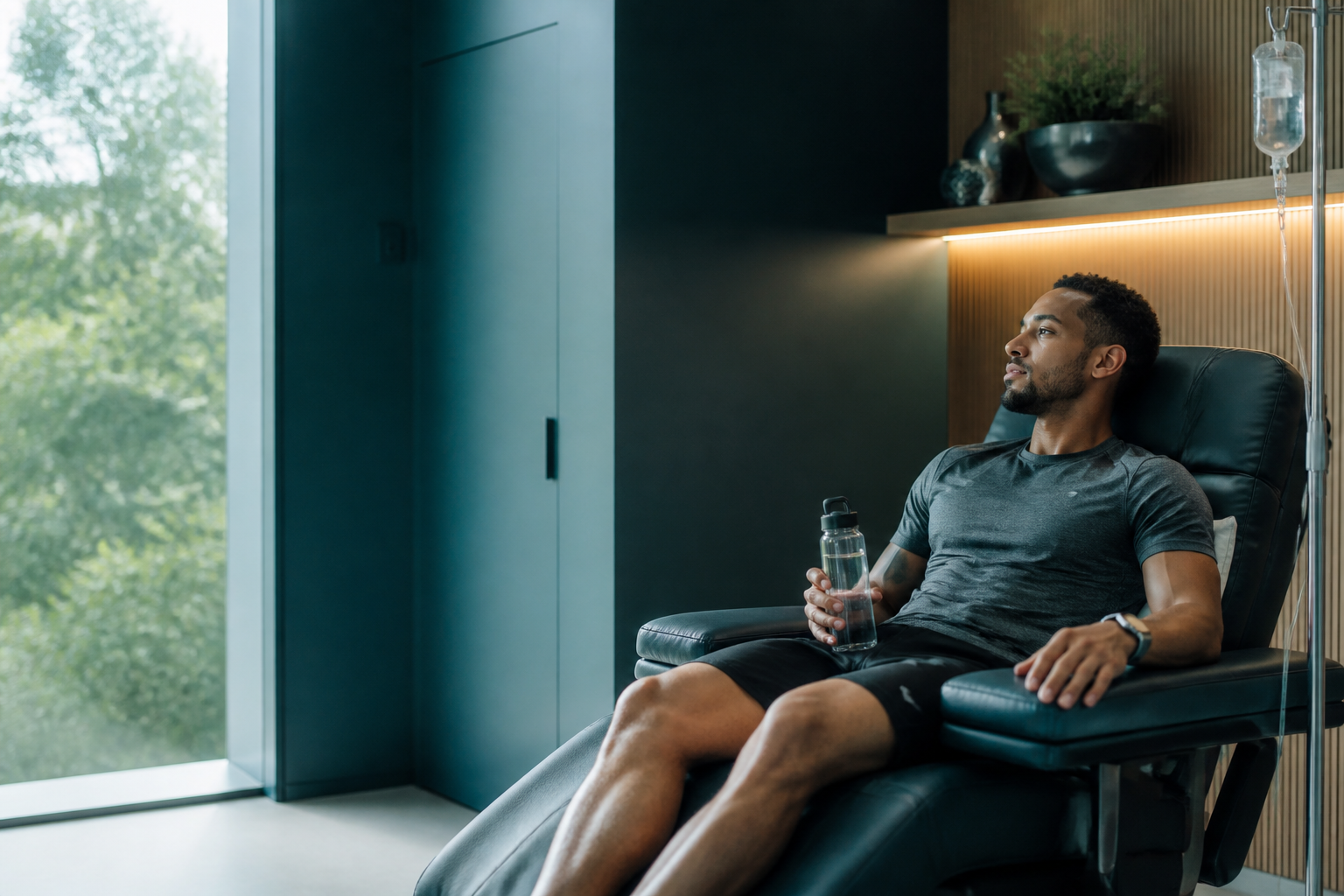 A guest resting in a recovery wellness lounge
